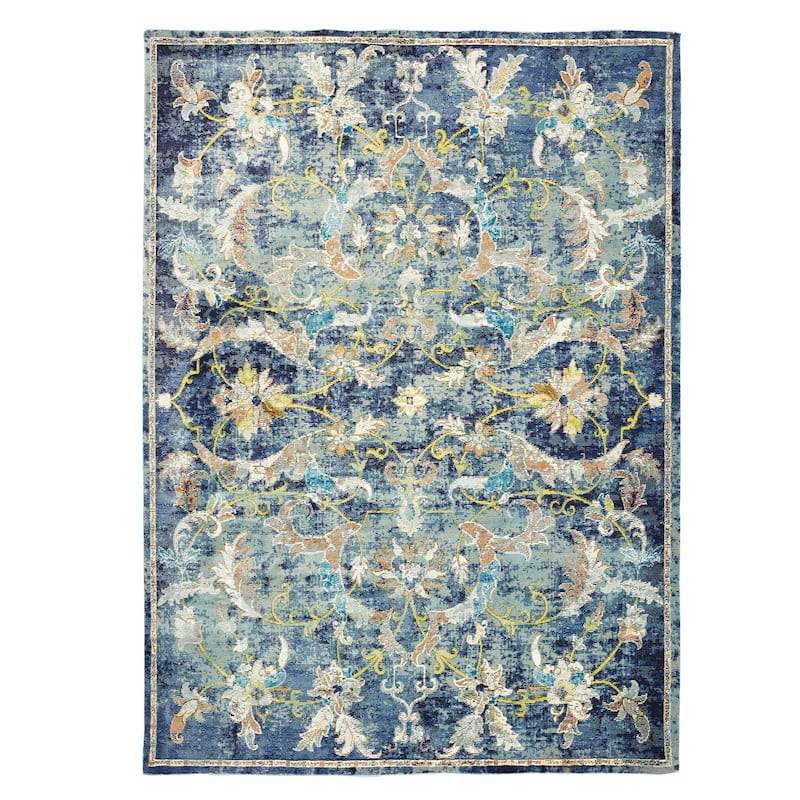 Sevita Gaia Farmhouse Floral Navy Blue Performance Indoor Area Rug