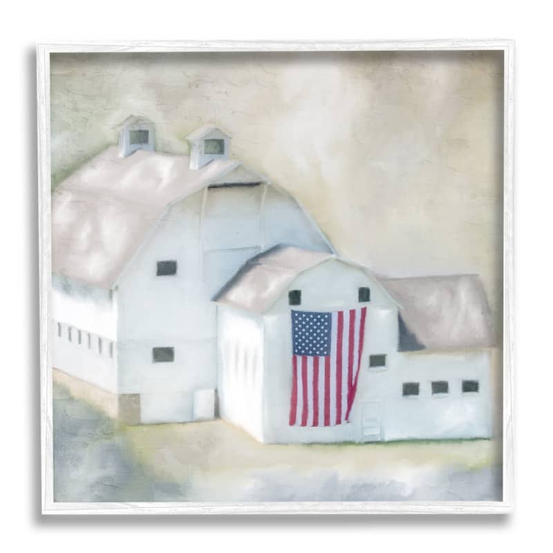 Stupell American Flag White Farmhouse Barn Rural Countryside Framed Wall Art - Multi-Color - 17 x 17 - White