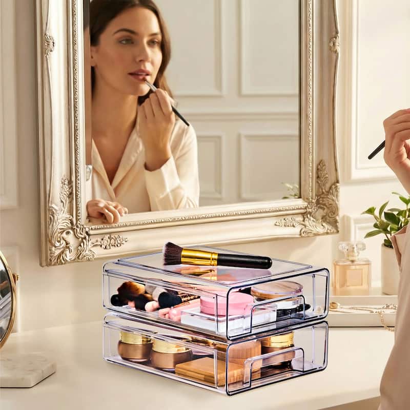 Sorbus Clear Stackable Storage Drawers Case with Handles - for Bathroom, Cabinet, Medicine & Baby Bottle Storage