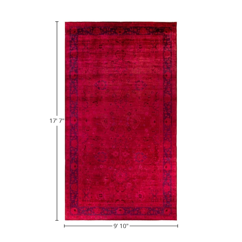 Overton Hand Knotted Wool Vintage Inspired Modern Contemporary Overdyed Red Area Rug - 9' 10" x 17' 7"