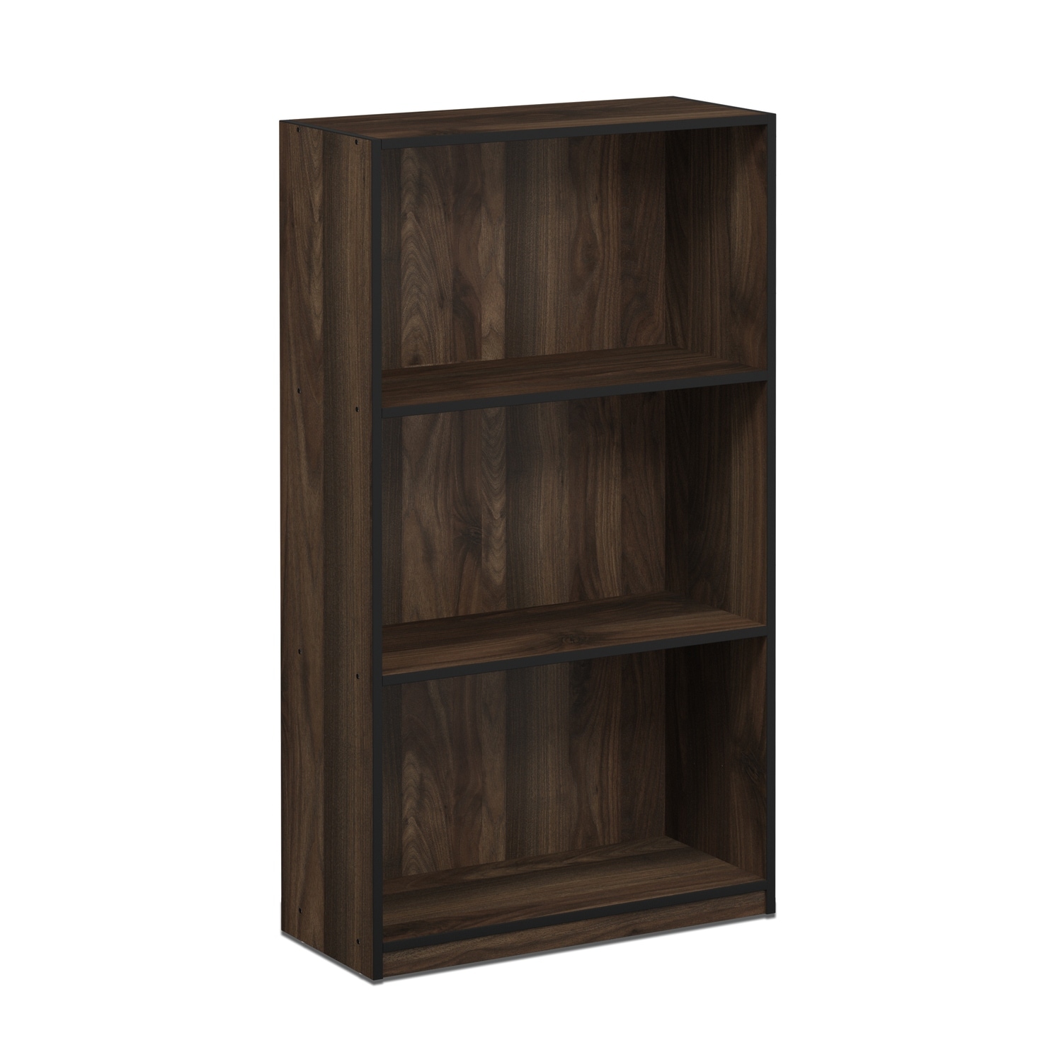 39.5 in. Tall Walnut Wood 3-Shelf Bookcase