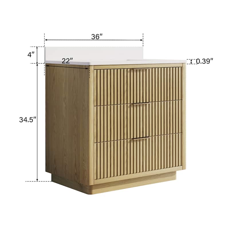 35''H Solid Wood Bathroom Vanity With Stain-resistant Carrera White Quartz Top and Sink