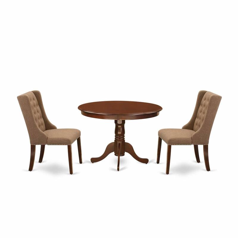 3-Piece Mahogany Finish Solid Wood Top - Button Tufted Dining Room Set - Seats 4