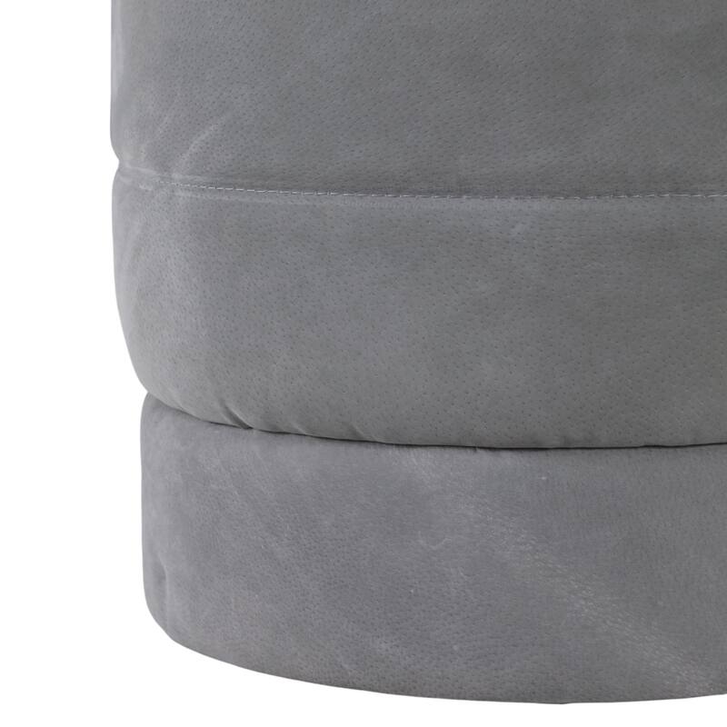 Suede Ottoman Round Compact Pouf Footstool Luxury Accent - 19" Grey