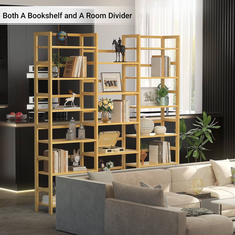 6-Tier Solid Bamboo Bookcase,Large Freestanding Open Bookshelf with 17 Display Shelves,Easy To Assemble