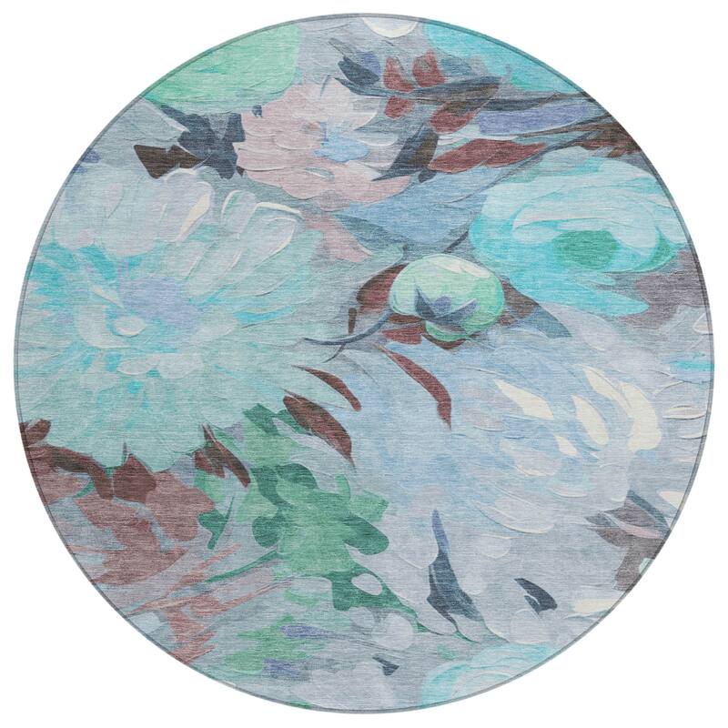 Machine Washable Indoor/ Outdoor Watercolor Floral Chantille Rug