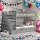 preview thumbnail 1 of 22, Modern Full Over Full Bunk Bed With Shelves And 6 Storage Drawers,Solid Construction for Kids Grey