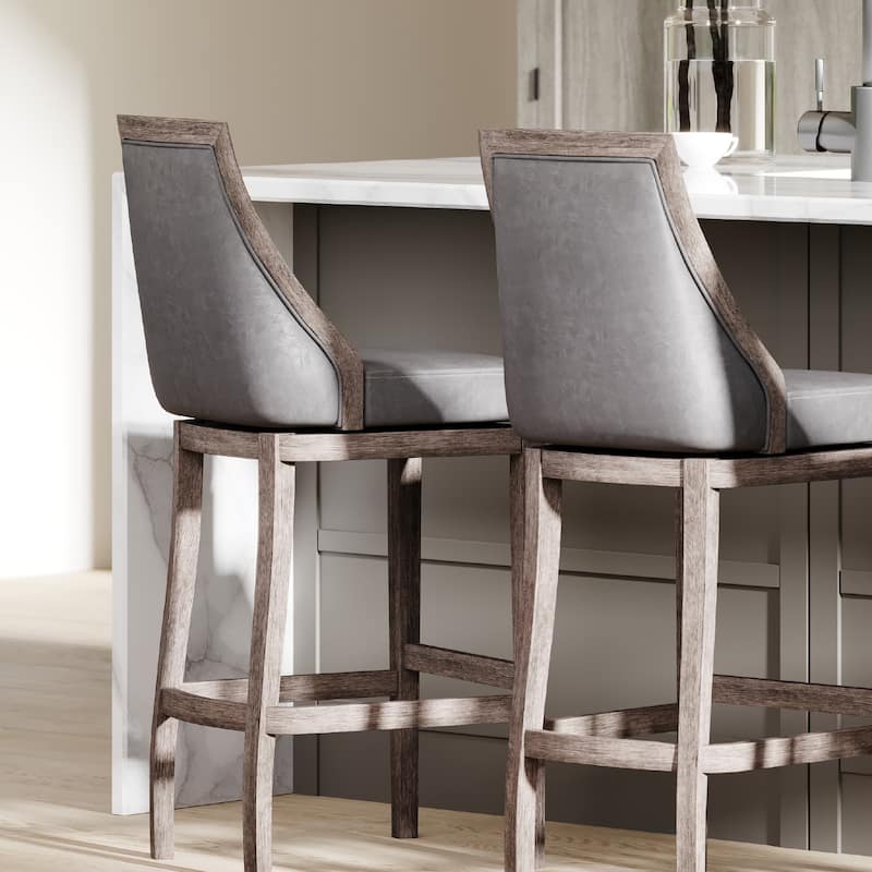 Maven Lane Vienna Swivel Kitchen Stool - Reclaimed Oak Vegan Leather - Bar Height