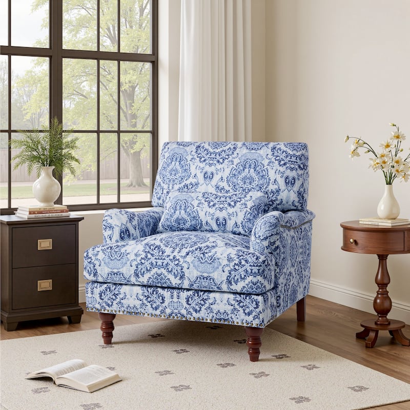 Mid Century Chenille Upholstered Accent Chair with Nailhead Trim