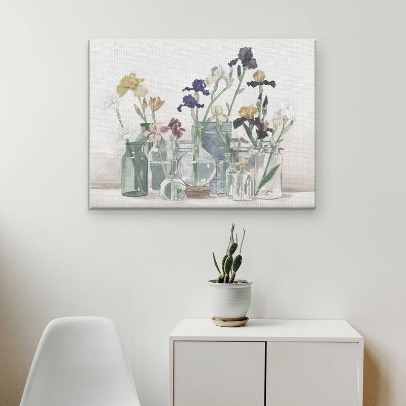 Irises in Vases Ivory by Suzanne Cruise Creative Services Canvas Art Print