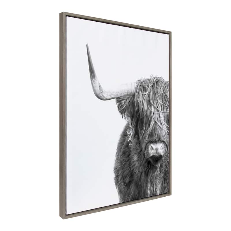 Kate and Laurel Sylvie BW Highland Cow 1 Framed Canvas by Amy Peterson - 28x38 - Grey