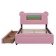 preview thumbnail 8 of 14, Playful Full Bed with LED Upholstered Cartoon Ears Headboard, USB, and Storage Drawers
