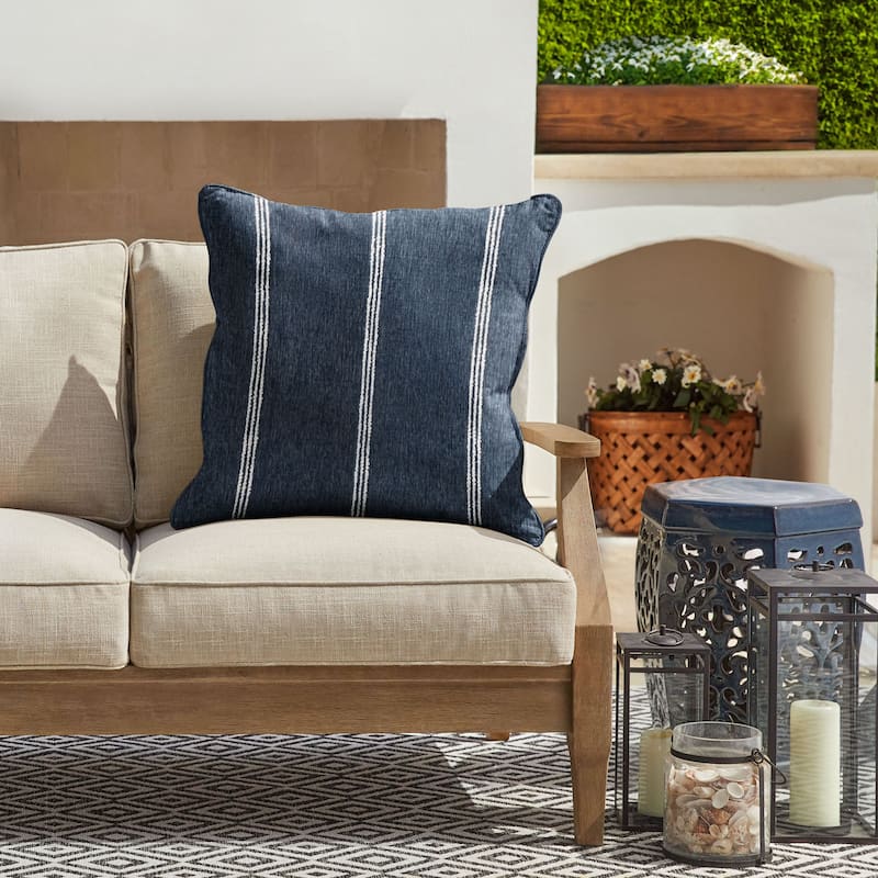 Sorra Home Sunbrella Outdoor Corded Pillow Single - 22 in H x 22 in W x 6 in D - Lengthen Indigo