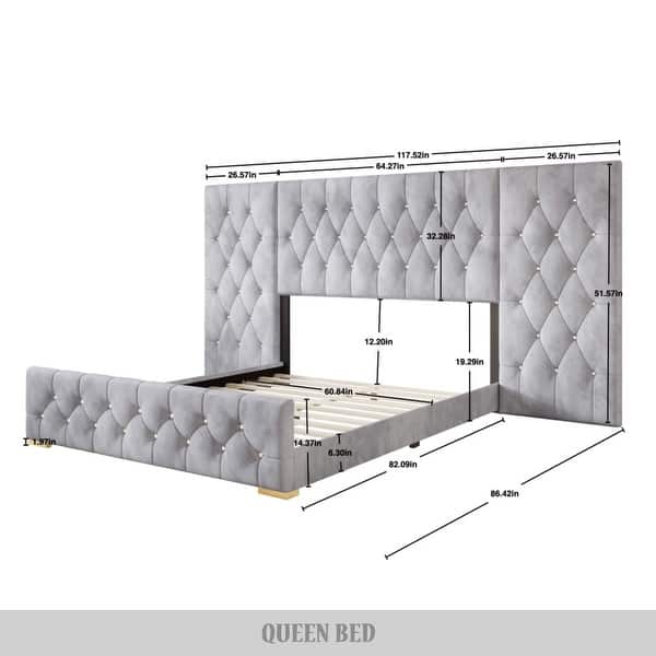 dimension image slide 1 of 4, CraftPorch 3 Piece Bedroom Nightstands Set Luxurious Velvet Tufted Platform Bed