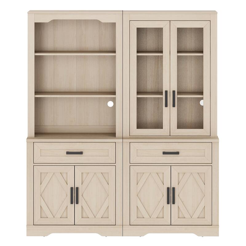 5 Tier Bookcase with Barn Door,73.3" Tall Open Storage Bookshelf