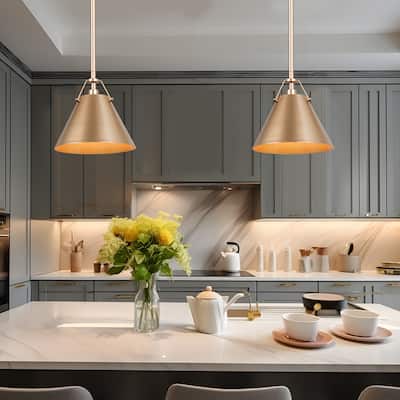 Modern Gold 1-Light Cone Pendant Light for Kitchen Island Dining Room - D8"x H 7"