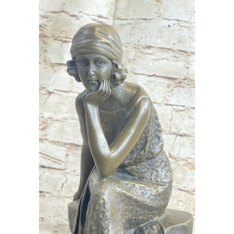 Art Deco Flapper Girl Fashion Model Bronze Metal Statue Sculpture Figurative Art