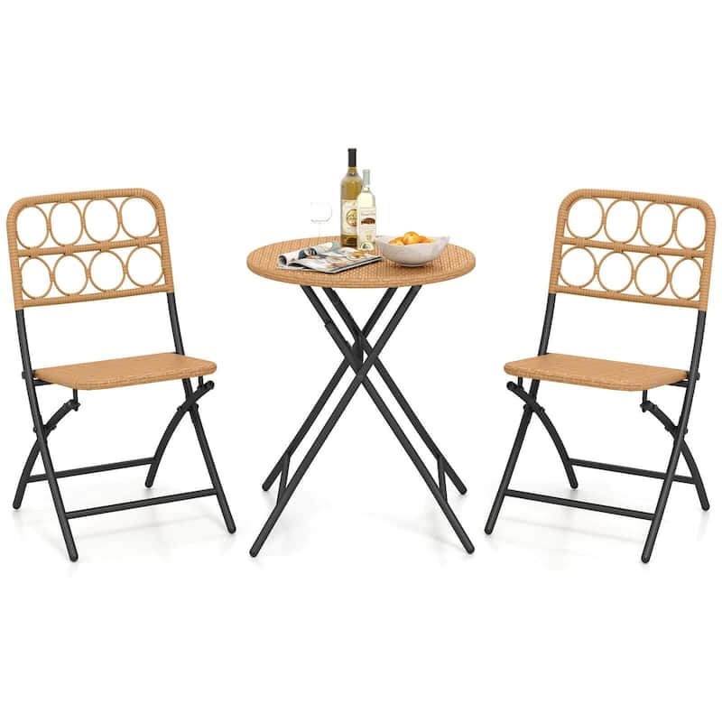 Costway 3 PCS Patio Bistro Set with Wicker Seat & Tabletop for - See Details