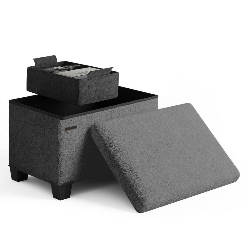 Emperyan Storage Bench for Living Room, Small Ottoman Foot Rest - Grey - Rectangle - 16"