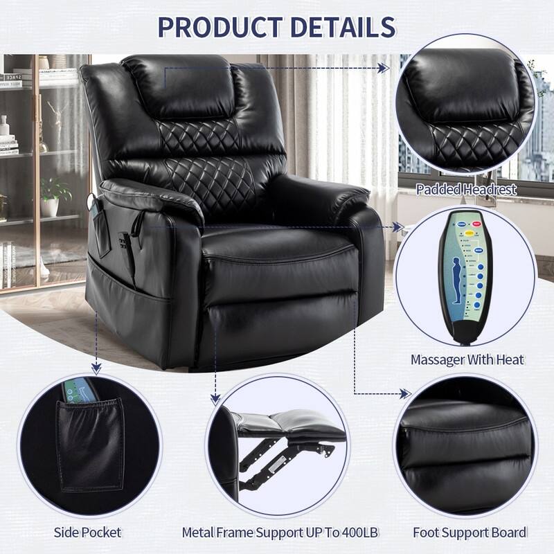 Exclusive Big and Tall Velvet Power Lift Recliner Chair with Massage, Heating System
