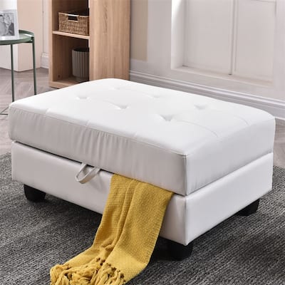 Leather Cover Ottoman with Hardwood Frame