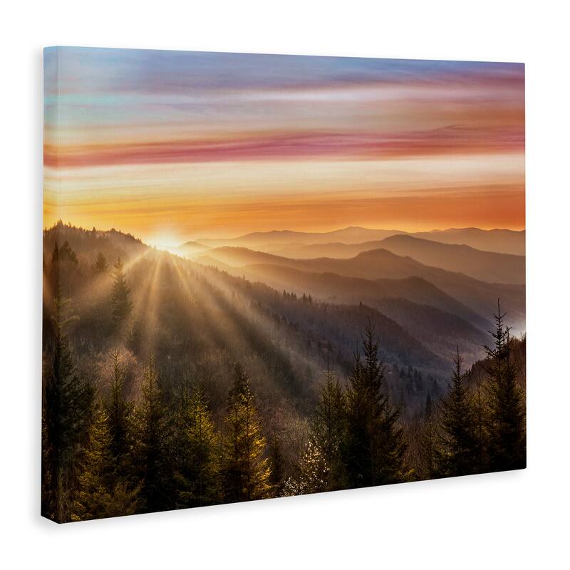 Stupell Sunrise Through Mountain Forest Skyline Warm Sky Canvas Wall Art - Orange