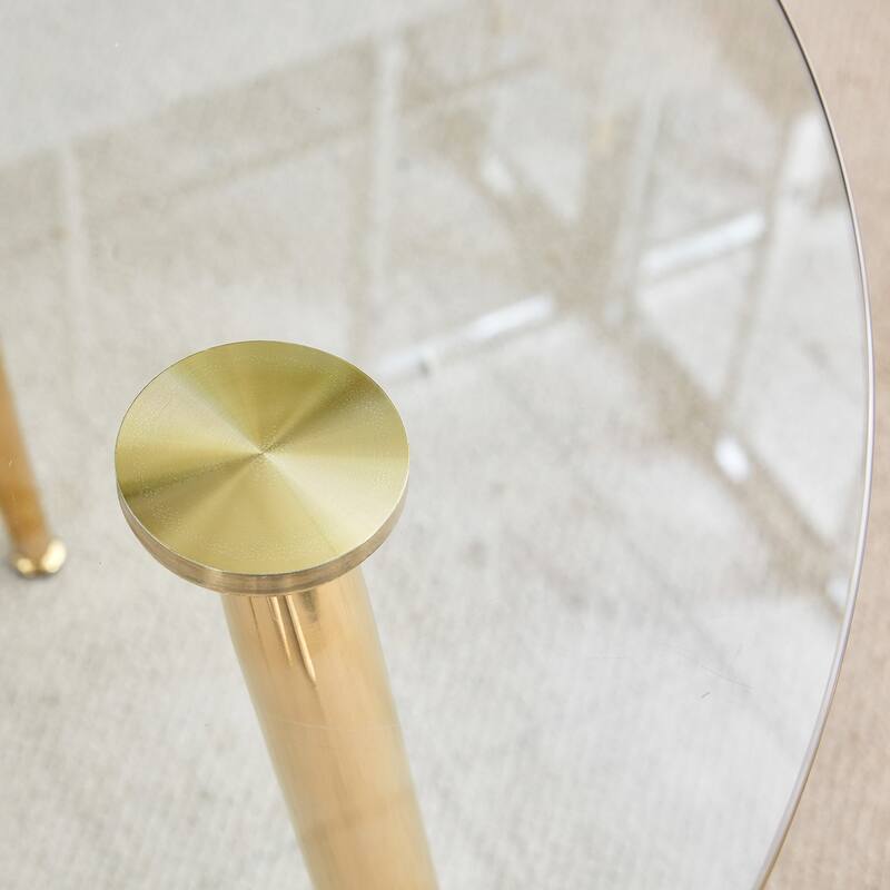 Modern Dining Set with Round Glass Table & Transparent Chairs