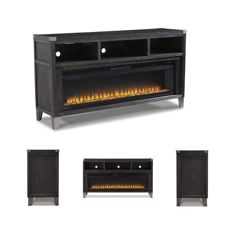 Signature Design by Ashley Todoe Brown Wood 65-inch TV Stand with Electric Fireplace