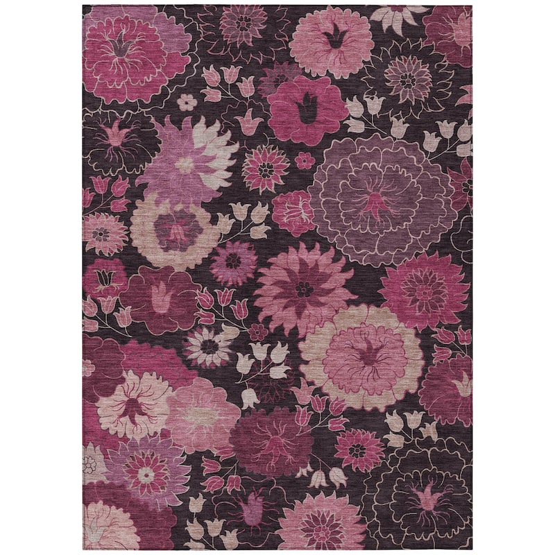 Machine Washable Indoor/ Outdoor Modern Floral Chantille Rug
