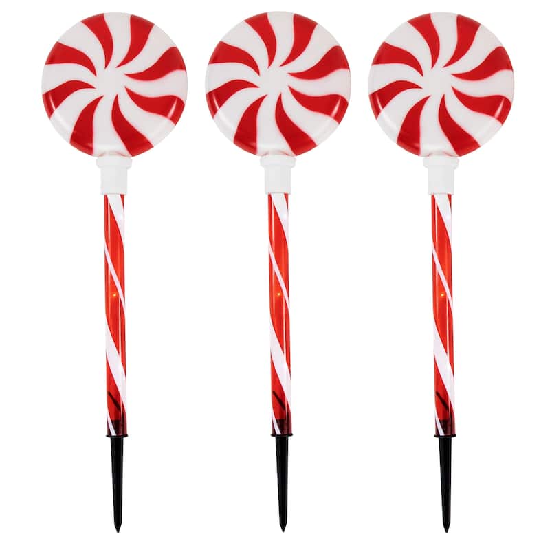 Set of 3 Lighted LED Peppermint Candy Christmas Pathway Markers 26"