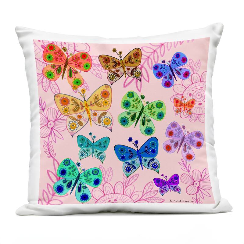 Stupell Bright Patterned Butterflies Printed Outdoor Throw Pillow Design by Kay Widdowson - Accent - Polyester - Multi-Color - Single