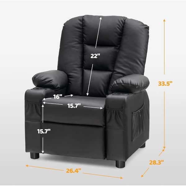 dimension image slide 3 of 4, MCombo Big Kids Recliner Chair for Toddler Boys and Girls Faux Leather - 28.3"(L)x26.4"(W)x34.2"(H)