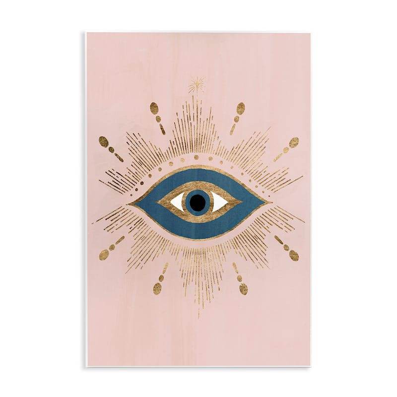 Stupell Evil Eye Glam Boho Pattern Bold Blue Pink Wood Wall Art