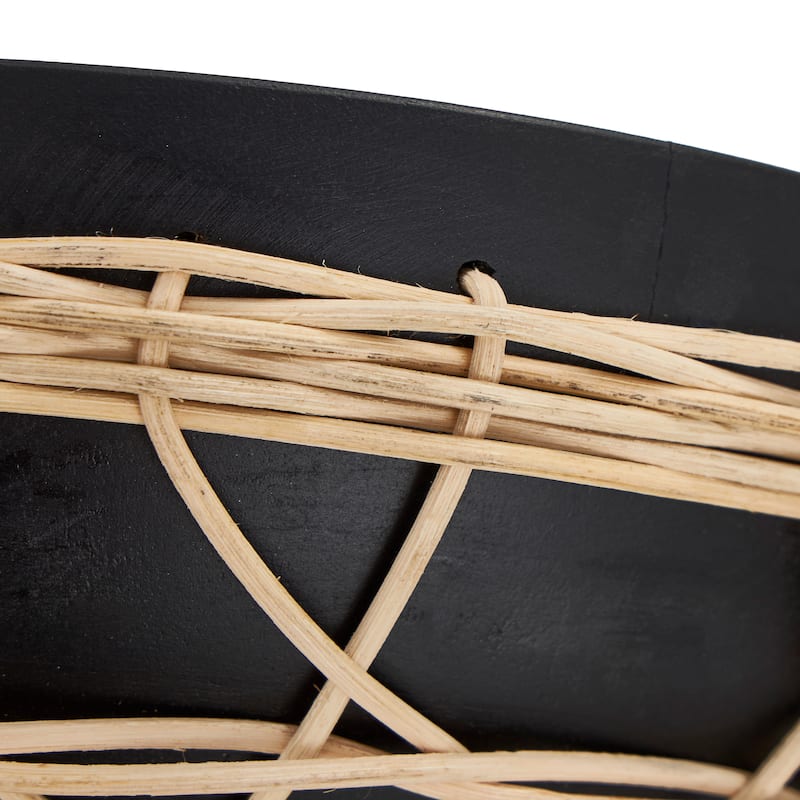 Brown or Black Mango Wood Handmade Decorative Bowl with Woven Rope Accents