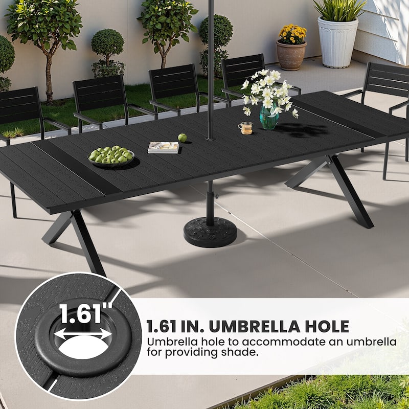 Outdoor Aluminum Dining Table Rectangular Table with Umbrella Hole