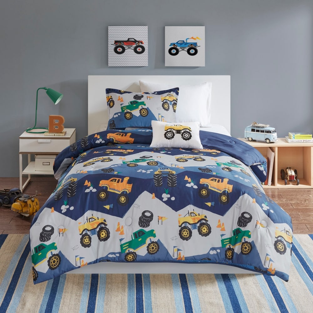 Intelligent Design Kids Gavin Monster Truck Blue Comforter Set