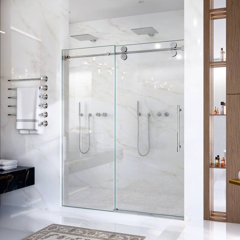 GDFStudio - Modern America Design Frameless Single Sliding Shower Door with 5/16" SGCC Tempered Glass & Stainless Steel Hardware