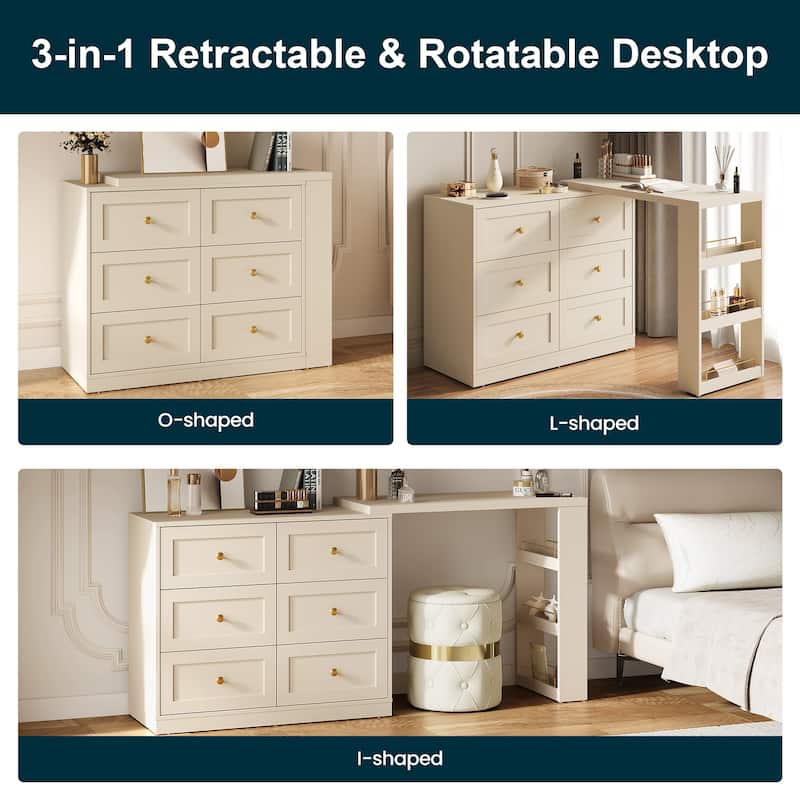 Extendable Makeup Vanity Desk with 6 Drawers