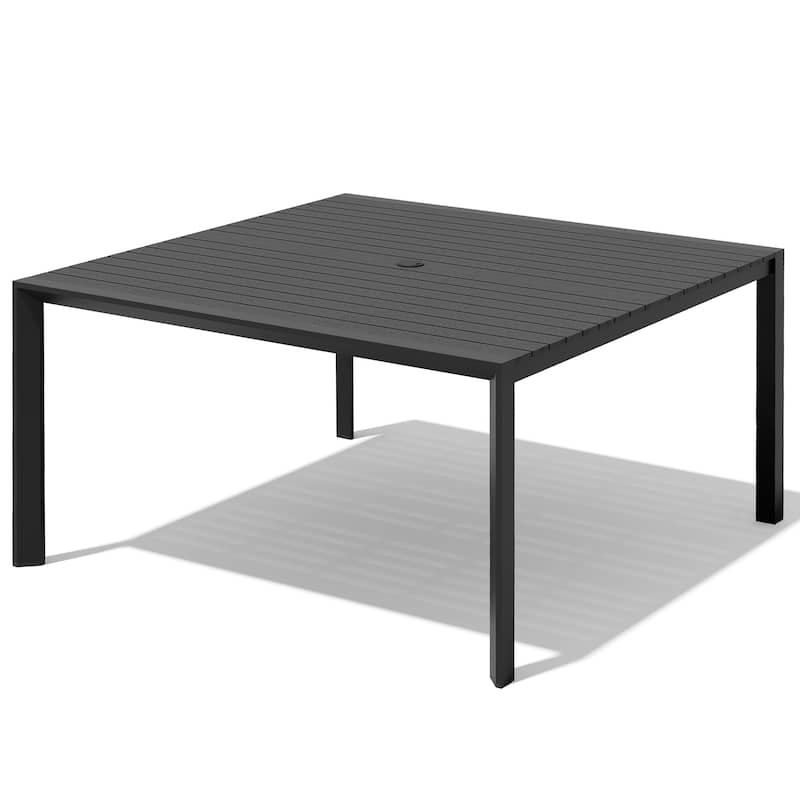 Outdoor All-Weather Aluminum Patio Square Dining Table with Umbrella Hole