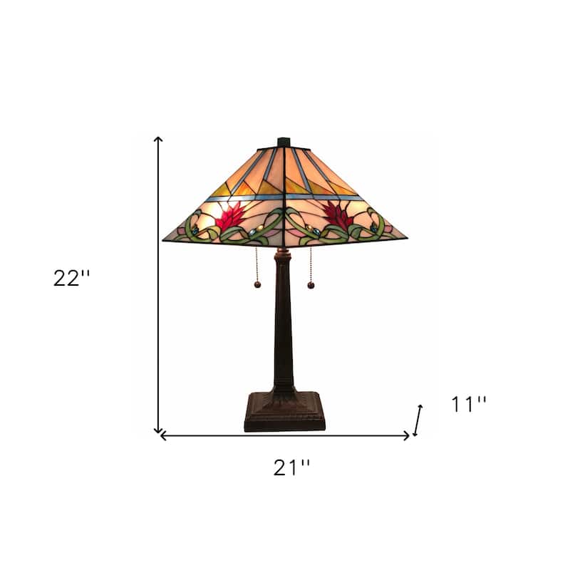 HomeRoots 22" Dark Brown Metal Two Light Candlestick Table Lamp With White Empire Shade - 21' X '22' X '11