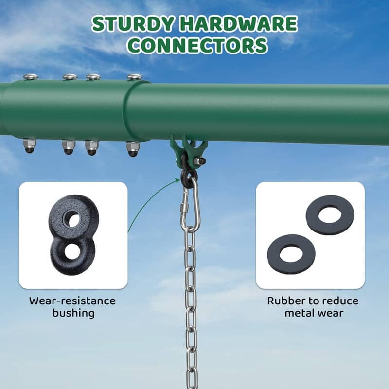 9.5' Heavy Duty Metal Swing set for Backyard with Platform Swing, Belt Swing, and Trapeze Bar