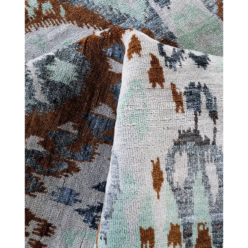 Ikat One-of-a-Kind Hand-Knotted Area Rug, Blue - 8' 0" x 10' 4"