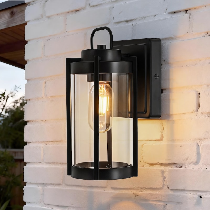 Matte Black Farmhouse Outdoor Wall Lantern Sconce - 3 Variants (11in 1-Light/14in 1-Light/17in 3-Light), Clear Glass, Wet Rated - 11 in. 1-Light