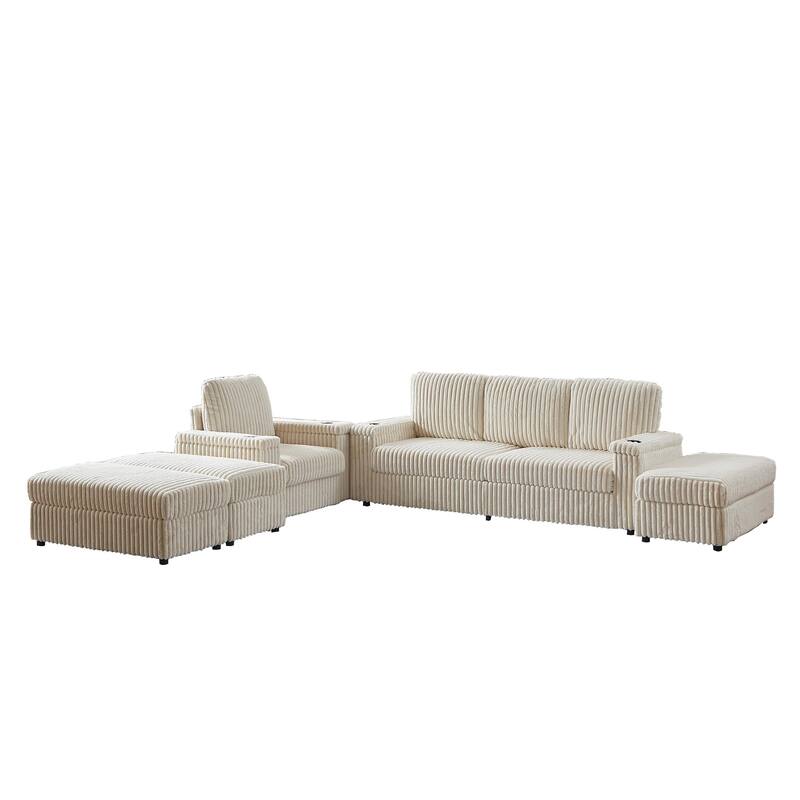 Anmytek Corduroy 3-Seater Deep Seat Sofa & Single Recliner With Cup-Holding Grooves