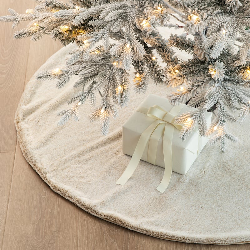 Glitzhome 48"D or 60"D Soft Fake Rabbit Fur Christmas Tree Skirt