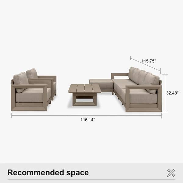 dimension image slide 2 of 7, PURPLE LEAF Caesar Open-End Khaki Outdoor Couch with 9.6" Thick for Yard Porch Deck Patio Conversation Sets