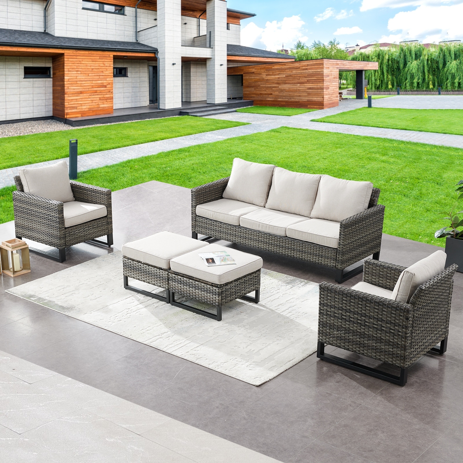 Gymojoy 3-Seat Sofa Club Chair Ottoman and Cushion