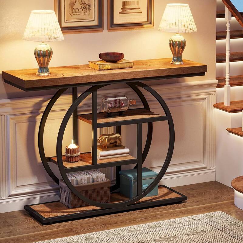 41 Inch Modern Entryway Console Table with Metal Frame and Wood Shelves for Living Room or Hallway - 11.81"D x 41.34"W x 31.5"H