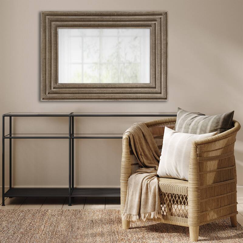 Martha Stewart Naomi Rectangular Wood and Rattan Mirror