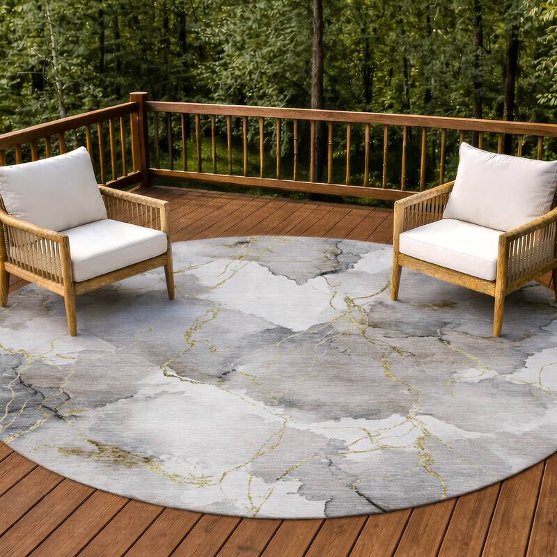 Machine Washable Indoor/ Outdoor Modern Brighton Chantille Rug - Ivory - 8' x 8'